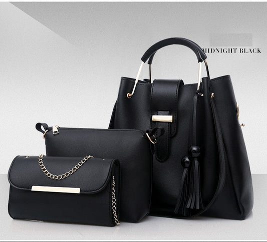 3 Pcs Women's PU Leather Plain Handbag