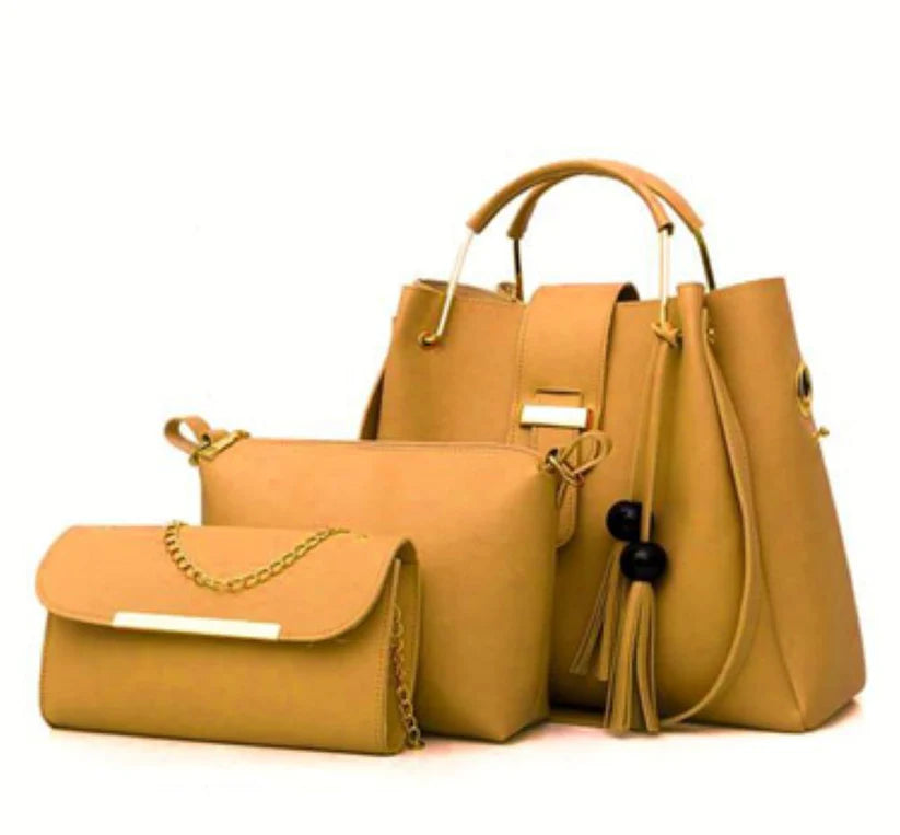 3 Pcs Women's PU Leather Plain Handbag